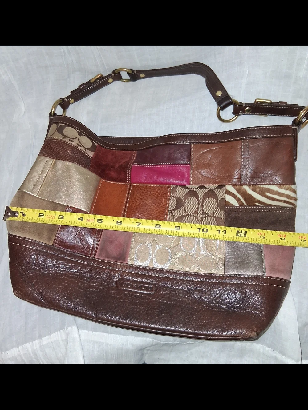 Coach Patchwork Shoulder Bag - Brown Multi-Tone with Pink Accent - Picture 9 of 11